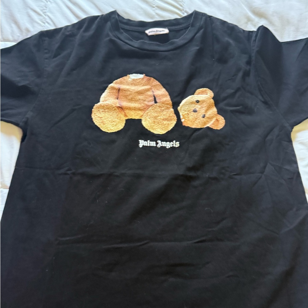 Palm Angels Black T-Shirt with Tan Bear Design
